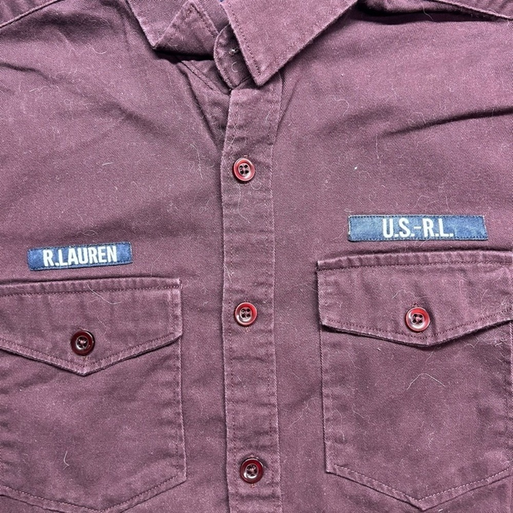 Ralph Lauren Mens Custom Fit Military Shirt Burgundy Space Patch Elbow Pads M - Picture 2 of 8